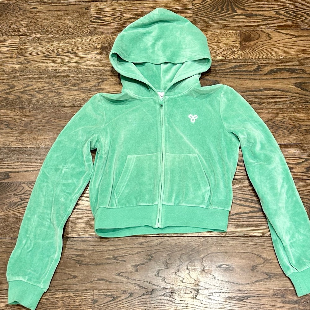 Aritzia Tna Green Velour Crop Hoodie